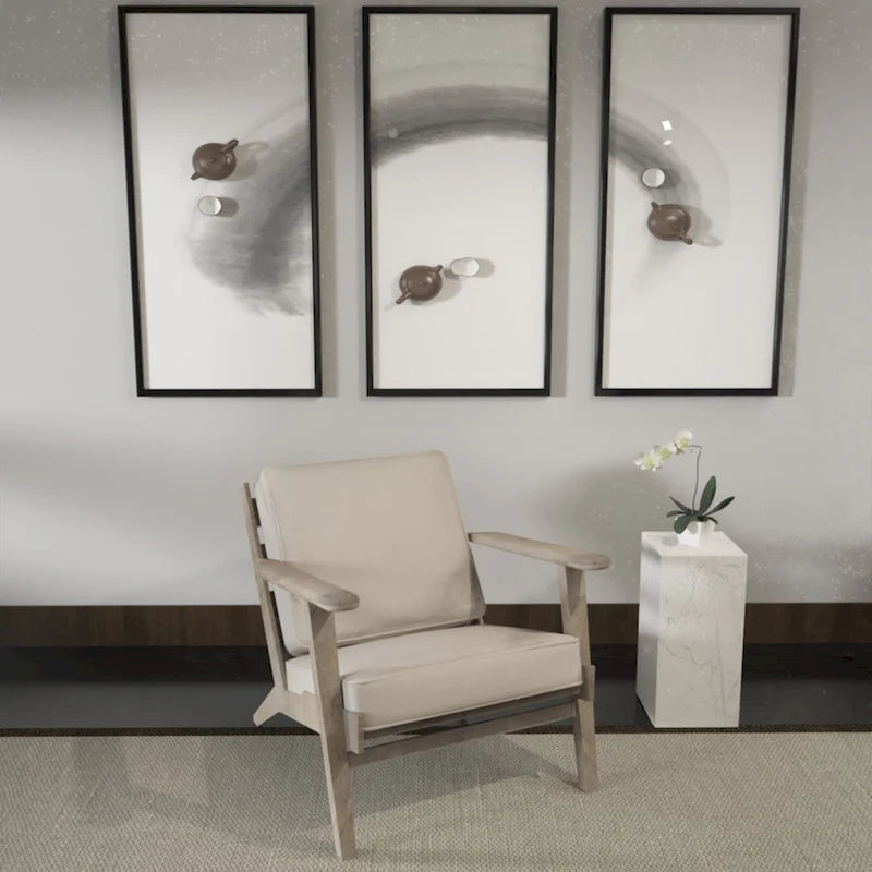 Handcrafted Mango Wood Accent Chair with Buffalo Leather Cushions