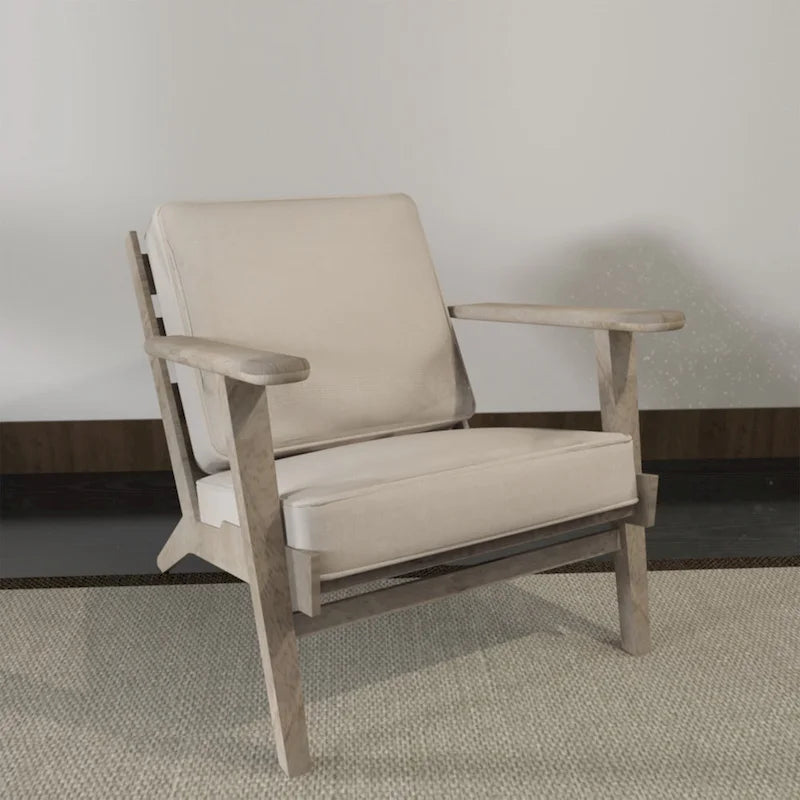 Handcrafted Mango Wood Accent Chair with Buffalo Leather Cushions