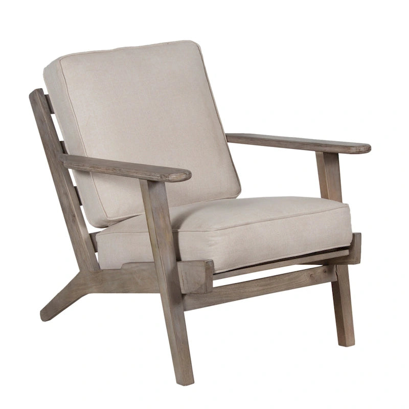 Handcrafted Mango Wood Accent Chair with Buffalo Leather Cushions