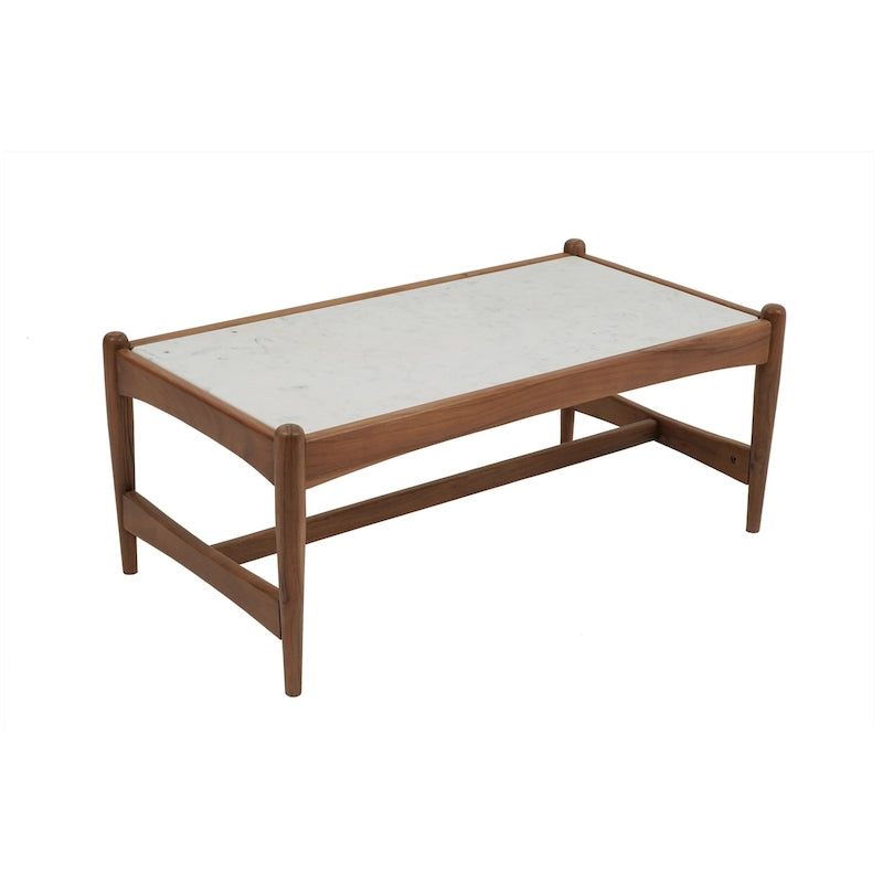 Genuine Marble Top Coffee Table with Walnut Wood Base
