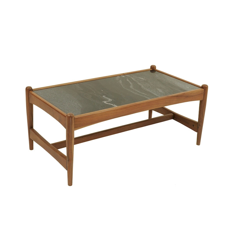 Genuine Marble Top Coffee Table with Walnut Wood Base