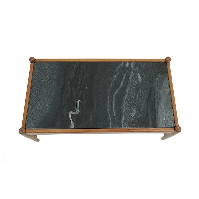 Genuine Marble Top Coffee Table with Walnut Wood Base