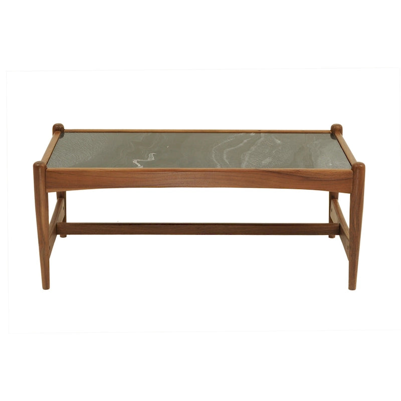Genuine Marble Top Coffee Table with Walnut Wood Base