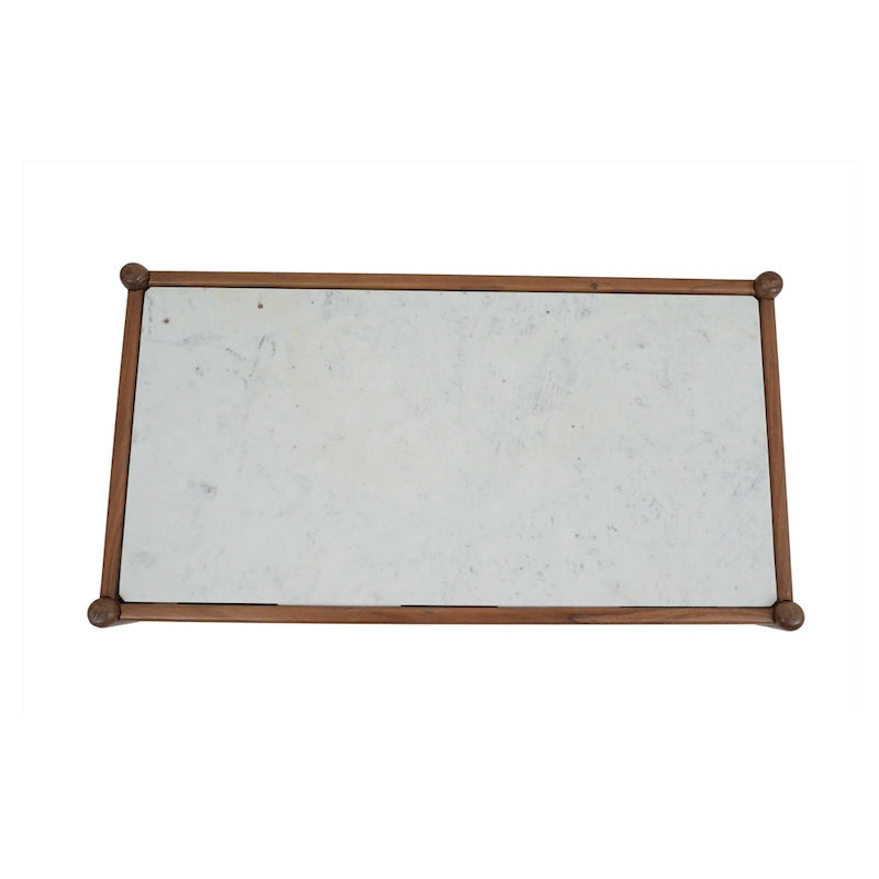 Genuine Marble Top Coffee Table with Walnut Wood Base