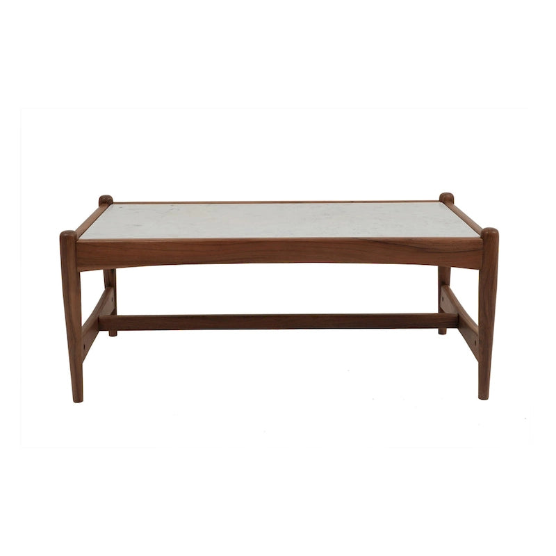 Genuine Marble Top Coffee Table with Walnut Wood Base