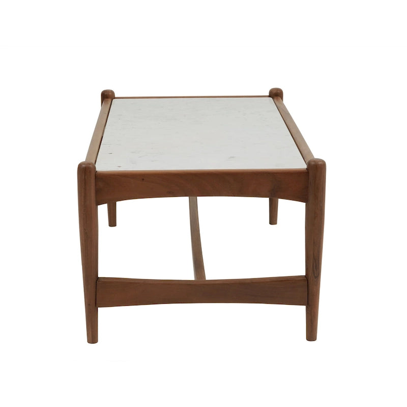 Genuine Marble Top Coffee Table with Walnut Wood Base