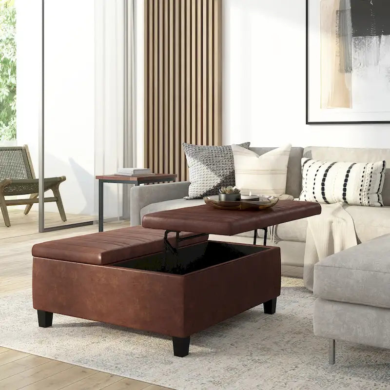 36 Inch Wide Square Storage Ottoman Coffee Table