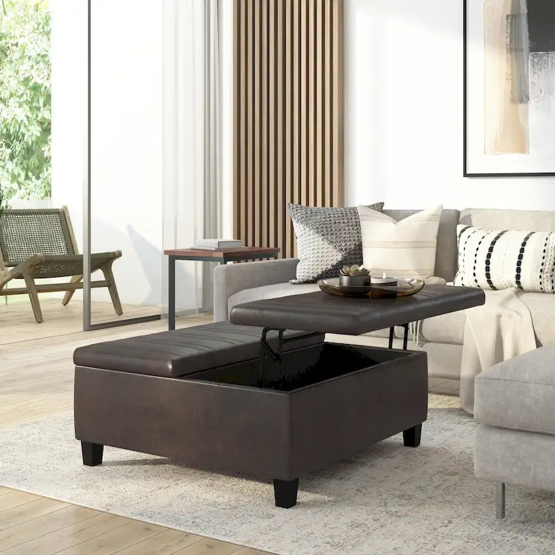 36 Inch Wide Square Storage Ottoman Coffee Table