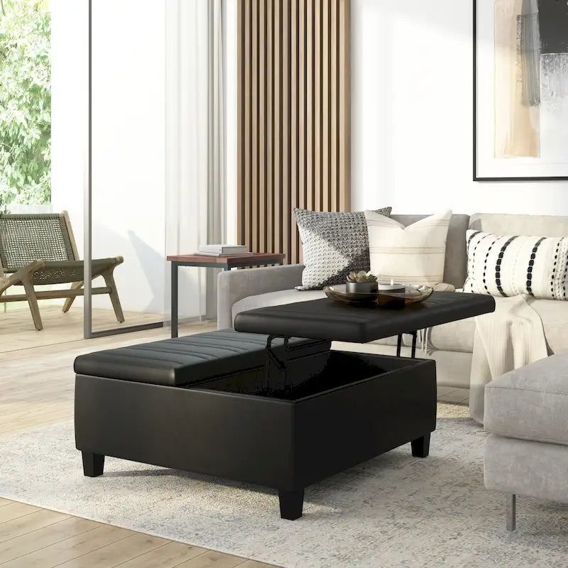 36 Inch Wide Square Storage Ottoman Coffee Table
