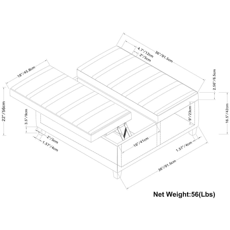 36 Inch Wide Square Storage Ottoman Coffee Table