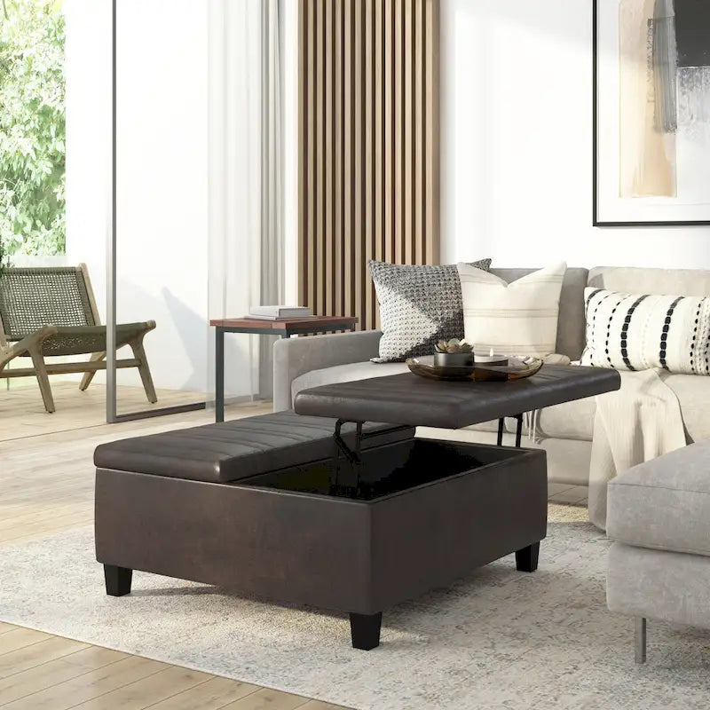 36 Inch Wide Square Storage Ottoman Coffee Table