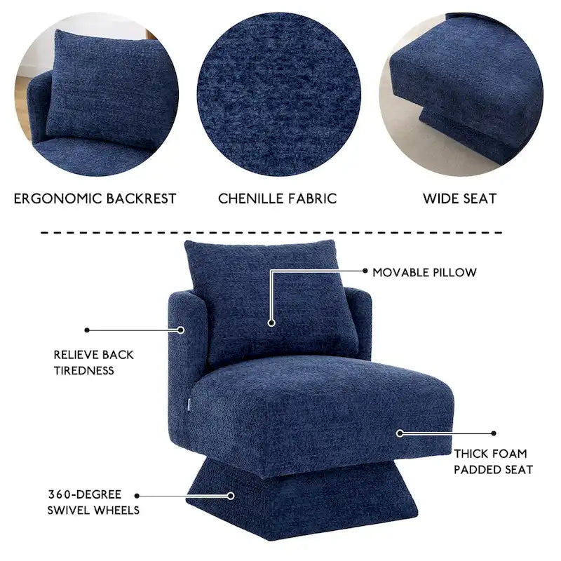 Chenille 360-Degree Swivel Accent Chair for Living Room or Bedroom