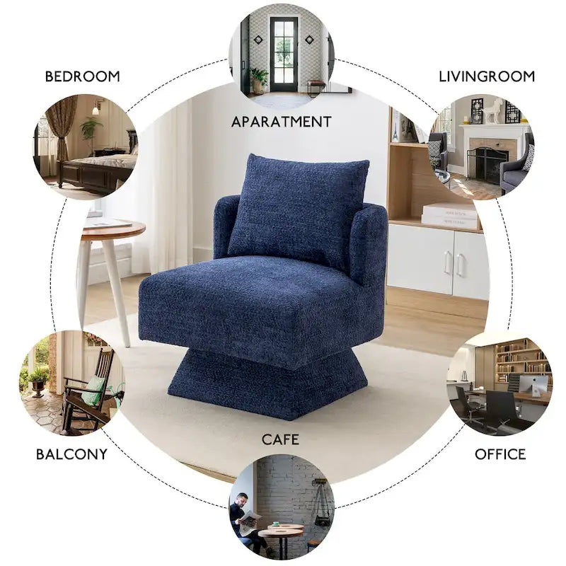 Chenille 360-Degree Swivel Accent Chair for Living Room or Bedroom