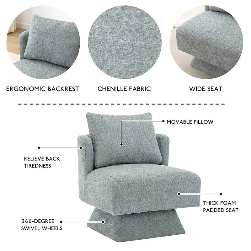 Chenille 360-Degree Swivel Accent Chair for Living Room or Bedroom