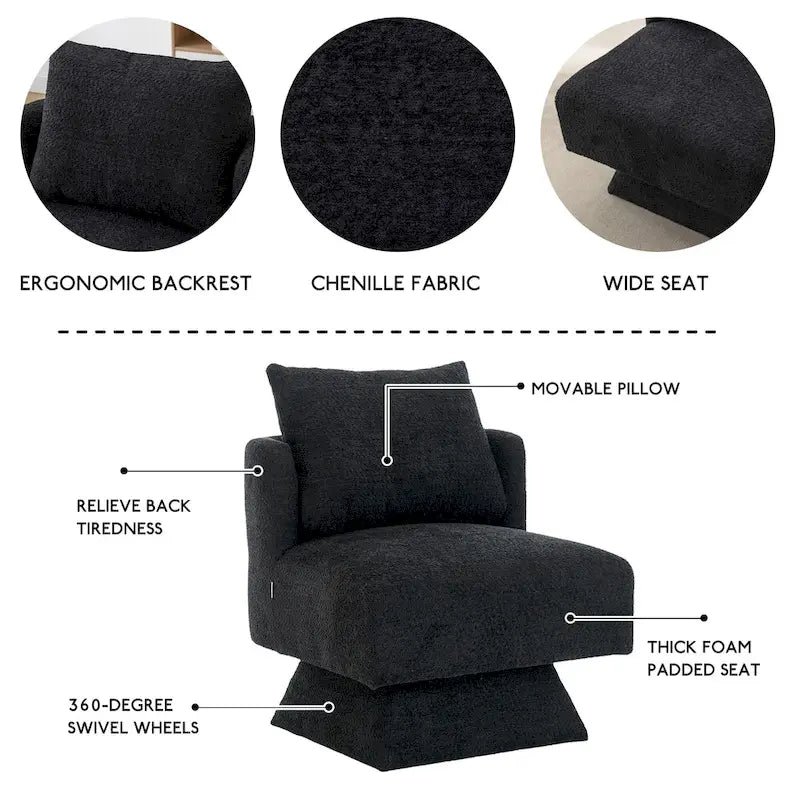 Chenille 360-Degree Swivel Accent Chair for Living Room or Bedroom