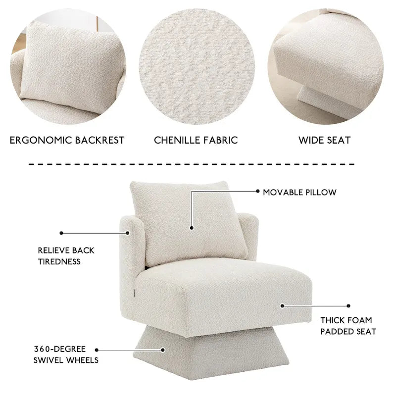 Chenille 360-Degree Swivel Accent Chair for Living Room or Bedroom