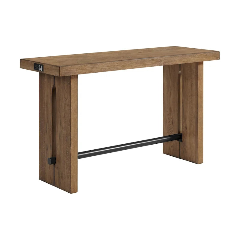 60" Wood Console Sofa Table with Metal Crossbar, Weathered Oak Brown