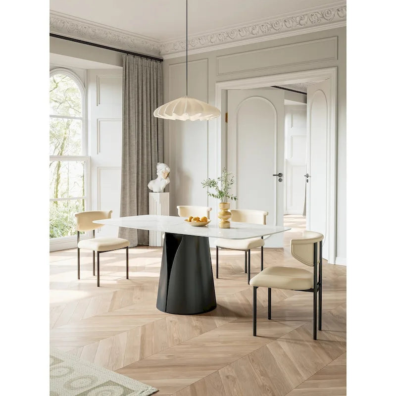 Modern Dining Table with Rectangle White Slate Top