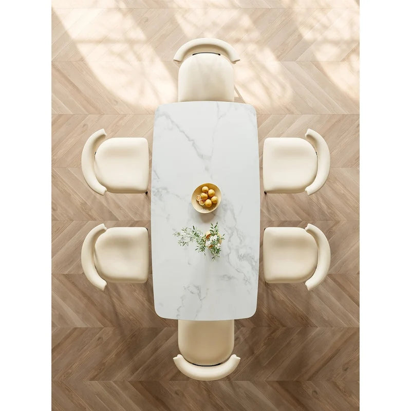 Modern Dining Table with Rectangle White Slate Top