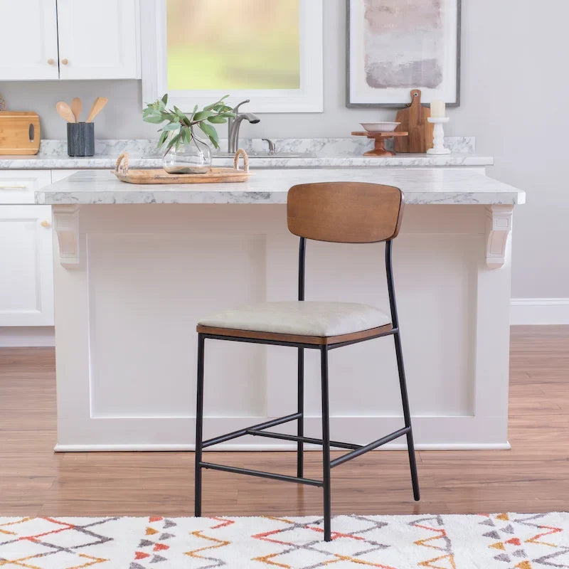 25 Inch Metal Faux Leather Counter Stool for Kitchen or Bar