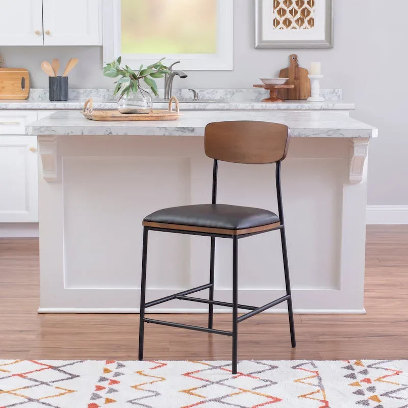 25 Inch Metal Faux Leather Counter Stool for Kitchen or Bar