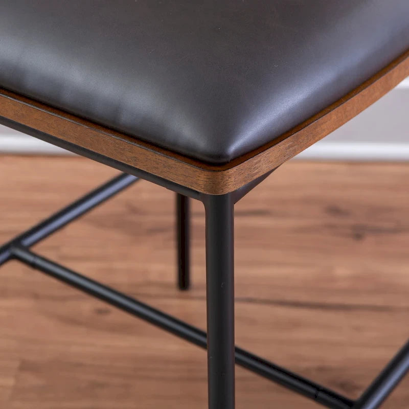 25 Inch Metal Faux Leather Counter Stool for Kitchen or Bar