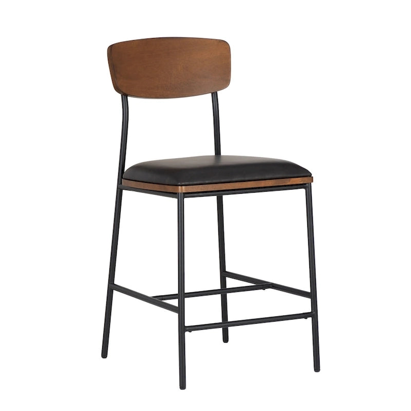 25 Inch Metal Faux Leather Counter Stool for Kitchen or Bar