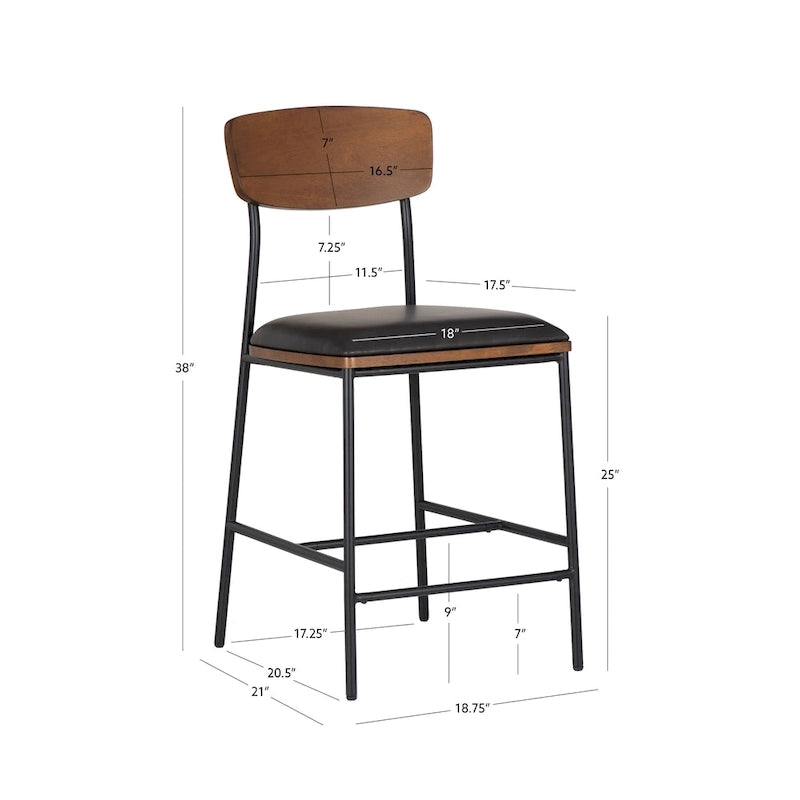 25 Inch Metal Faux Leather Counter Stool for Kitchen or Bar