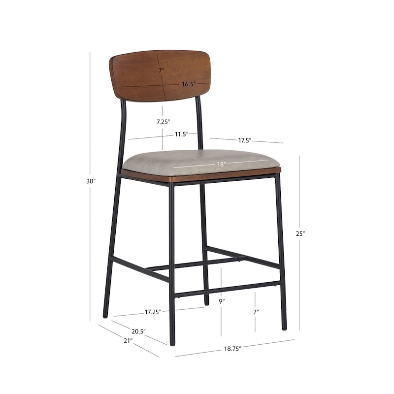 25 Inch Metal Faux Leather Counter Stool for Kitchen or Bar