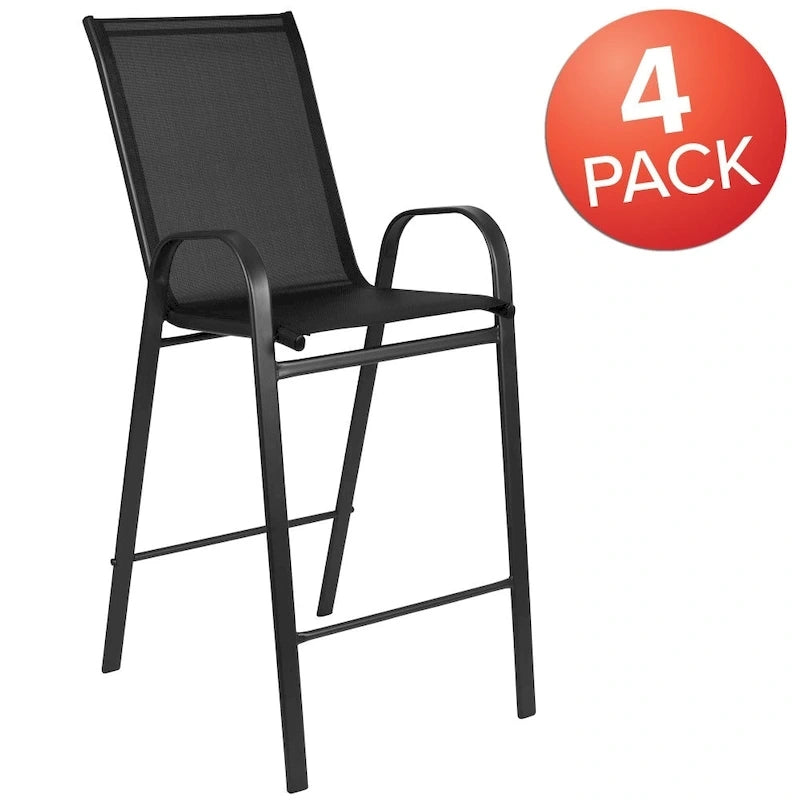 4-Pack Outdoor Patio Barstools with Armrests and Footrest