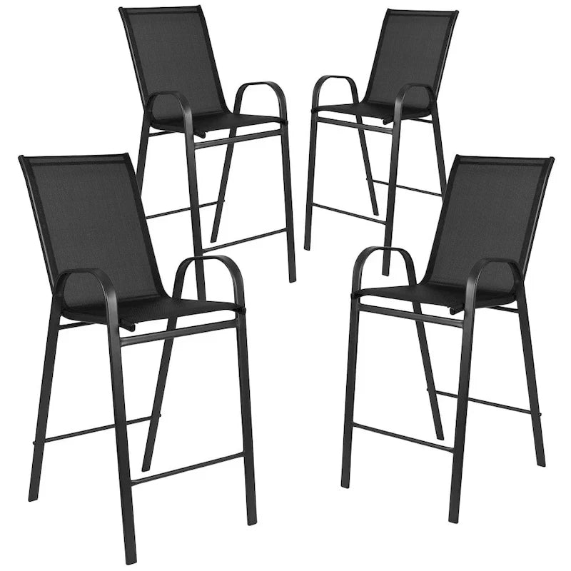 4-Pack Outdoor Patio Barstools with Armrests and Footrest