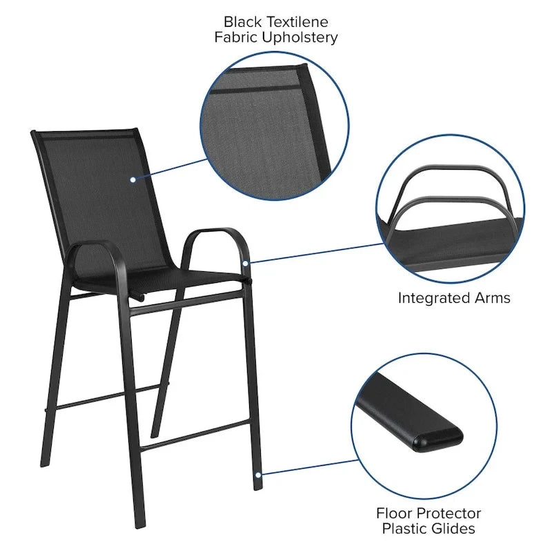 4-Pack Outdoor Patio Barstools with Armrests and Footrest
