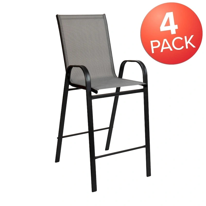 4-Pack Outdoor Patio Barstools with Armrests and Footrest