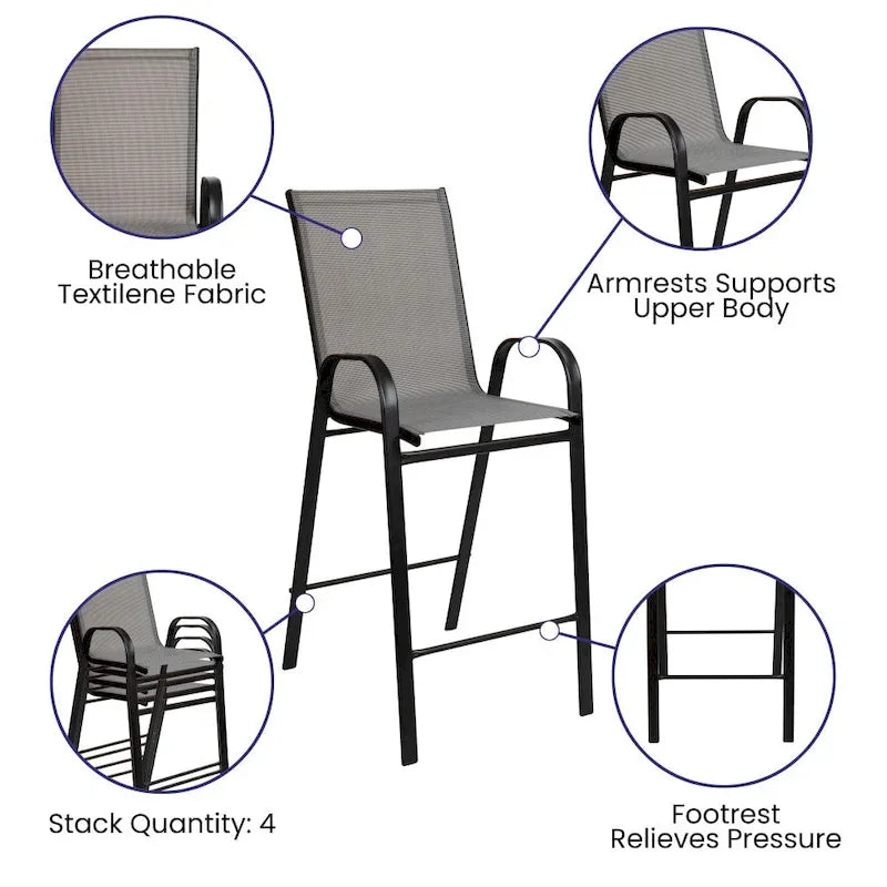 4-Pack Outdoor Patio Barstools with Armrests and Footrest