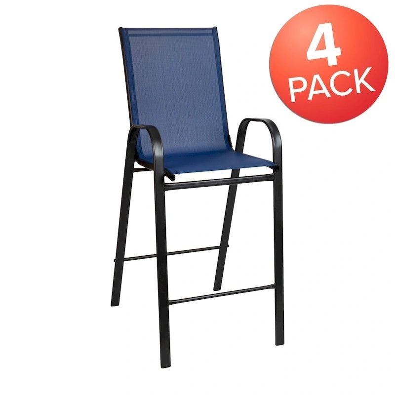 4-Pack Outdoor Patio Barstools with Armrests and Footrest