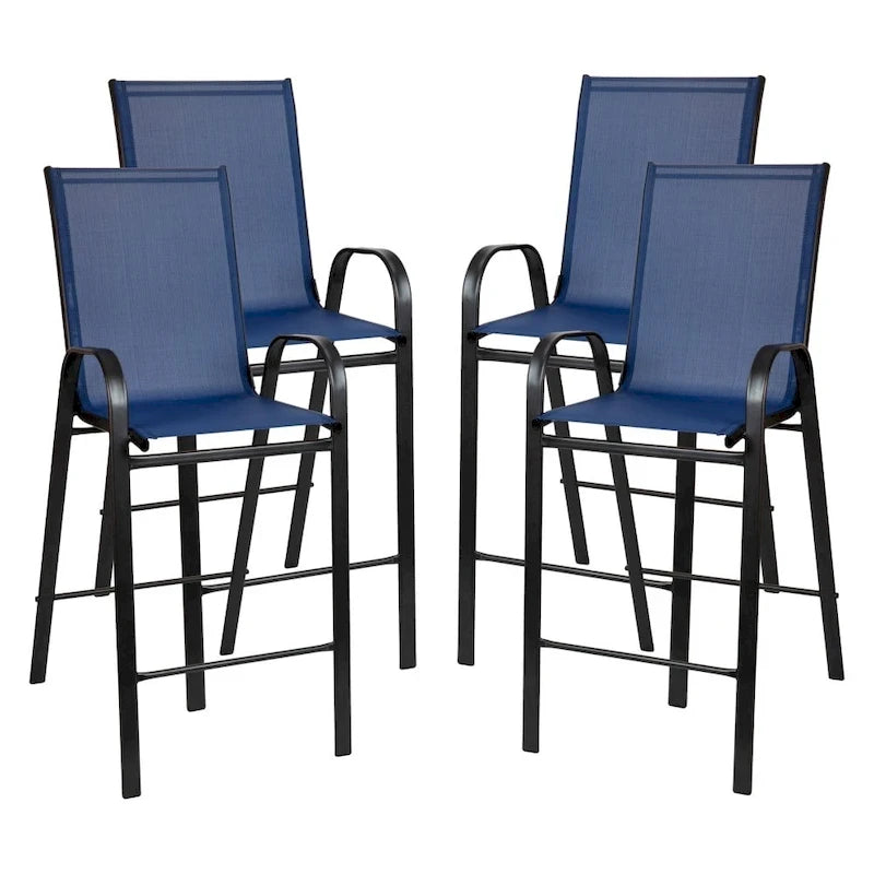 4-Pack Outdoor Patio Barstools with Armrests and Footrest