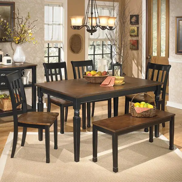 Black Brown Dining Room Bench with Farmhouse Style