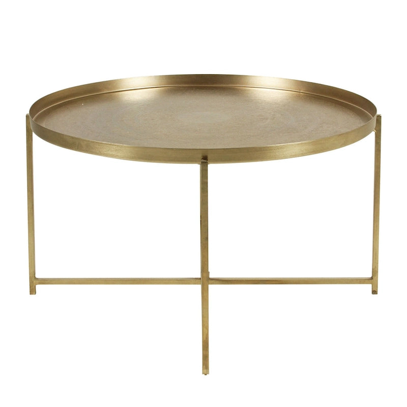 Antique Brass Etched Floral Tray-Top Accent Table