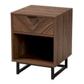 Modern Walnut Brown Wood and Black Metal 1-Drawer End Table