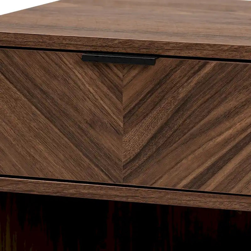 Modern Walnut Brown Wood and Black Metal 1-Drawer End Table