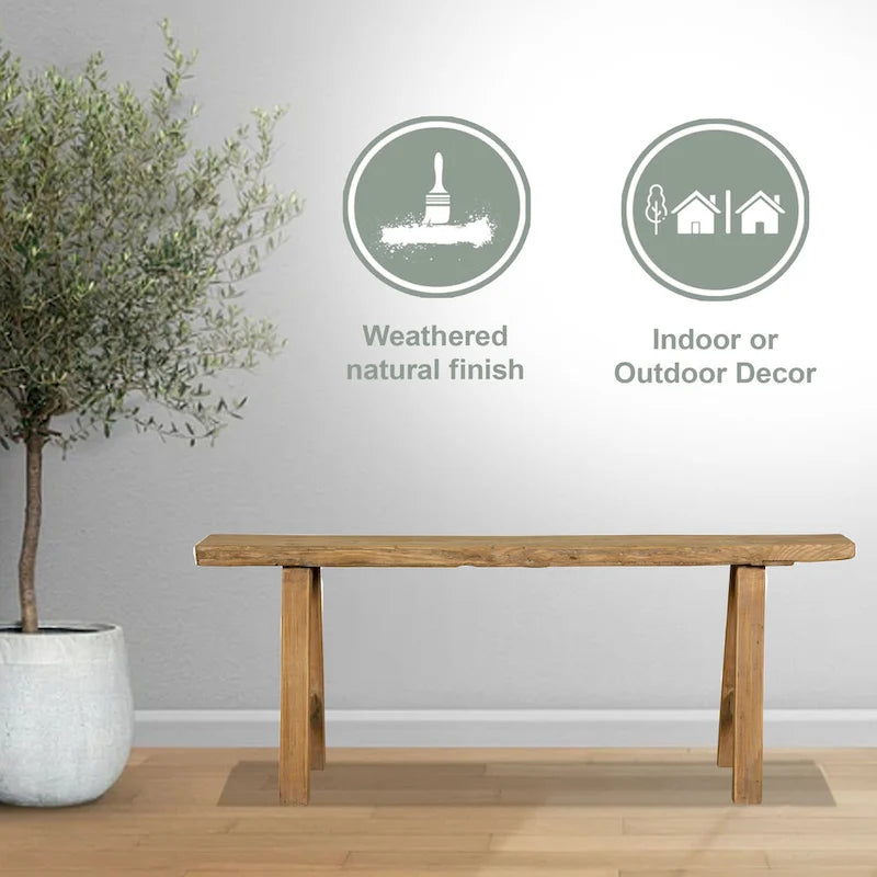 43 Inch Natural Wood Small Bench for Entryway Hallway or Patio