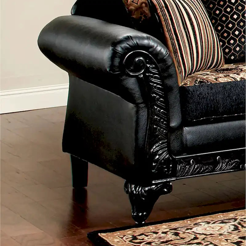 Traditional Black Faux Leather Upholstered Loveseat