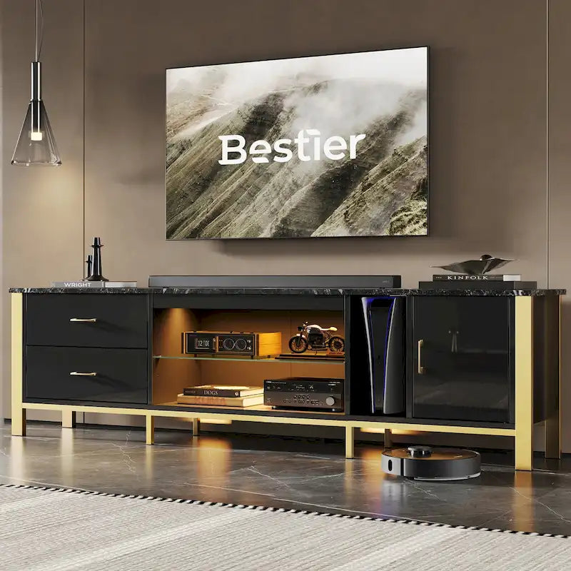80 Inch LED TV Stand with 2 Drawers for TVs up to 85 Inch