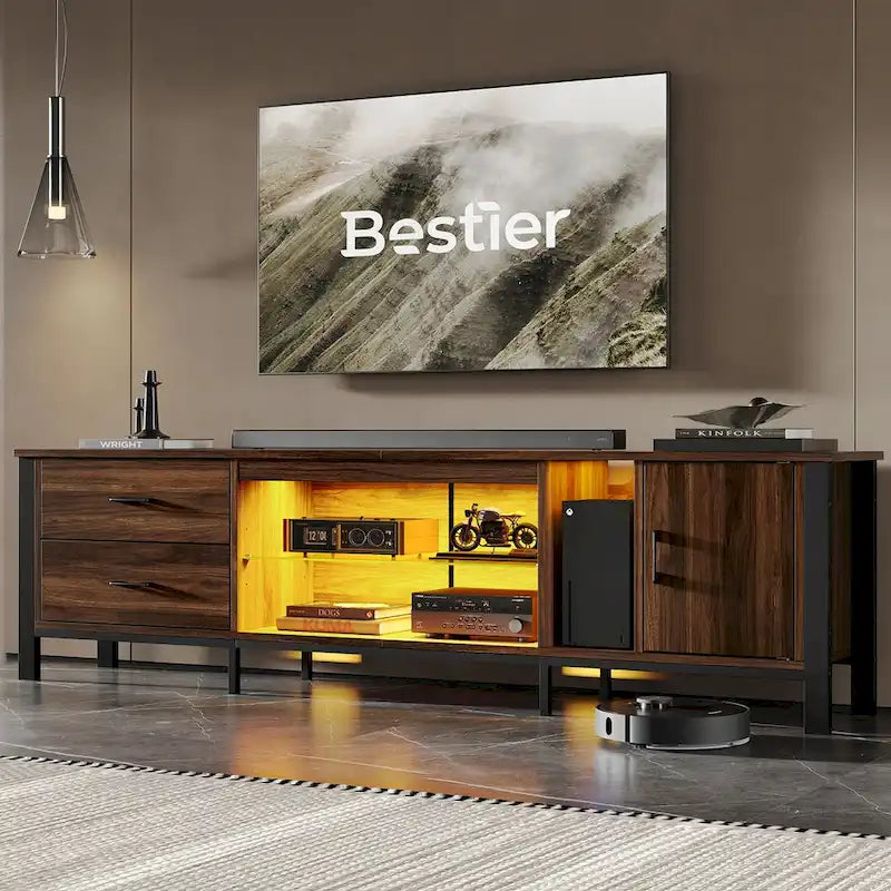 80 Inch LED TV Stand with 2 Drawers for TVs up to 85 Inch