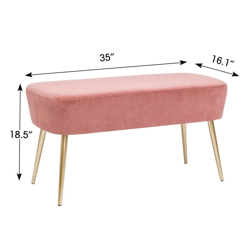 Velvet Bench Footrest with Metal Legs for Bedroom or Entryway