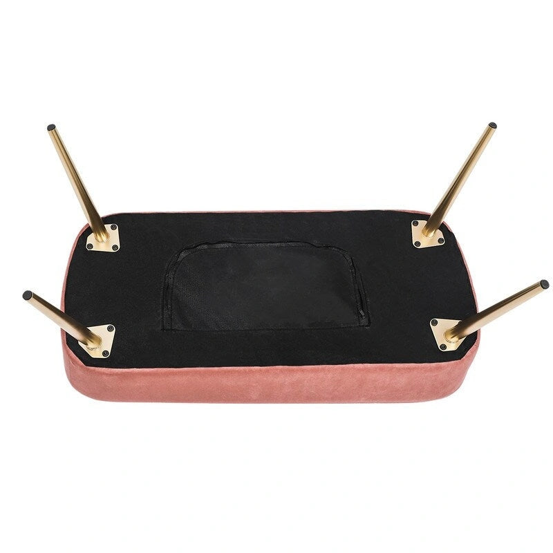 Velvet Bench Footrest with Metal Legs for Bedroom or Entryway