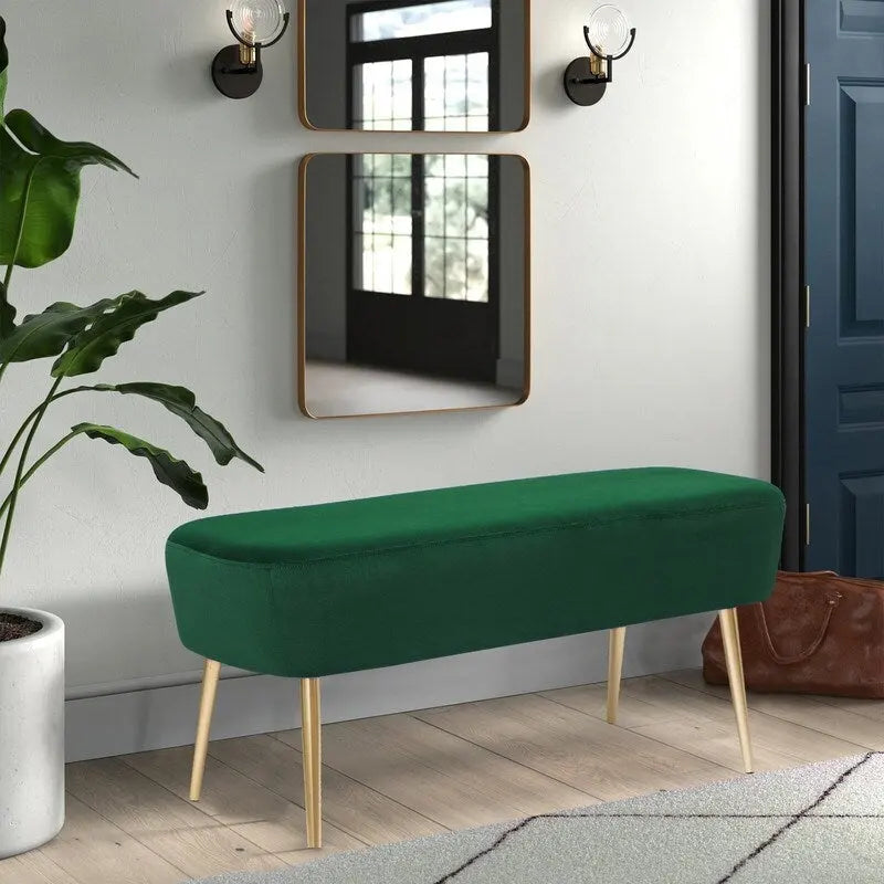 Velvet Bench Footrest with Metal Legs for Bedroom or Entryway