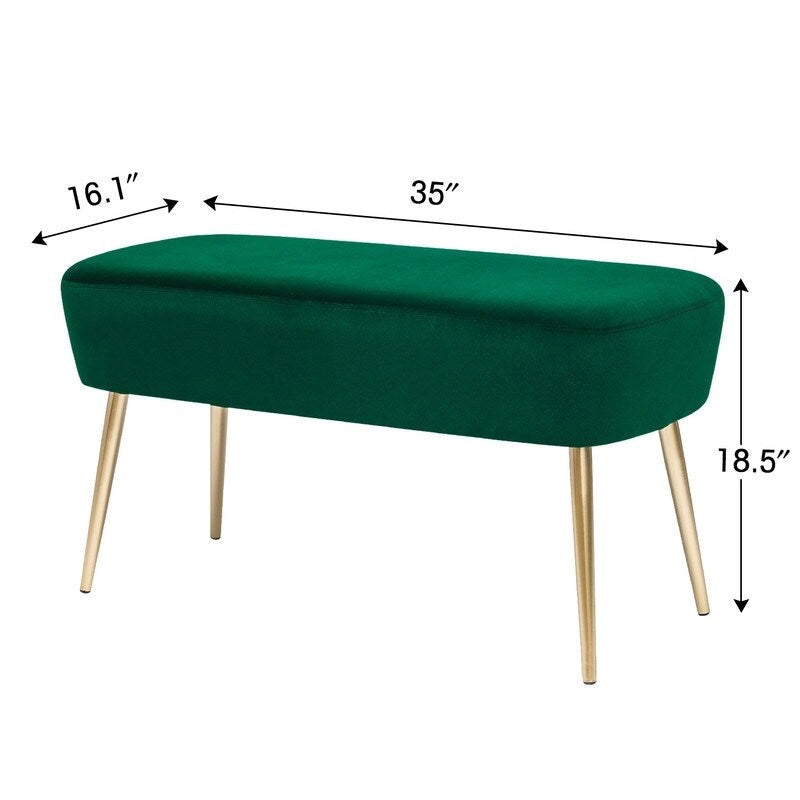 Velvet Bench Footrest with Metal Legs for Bedroom or Entryway