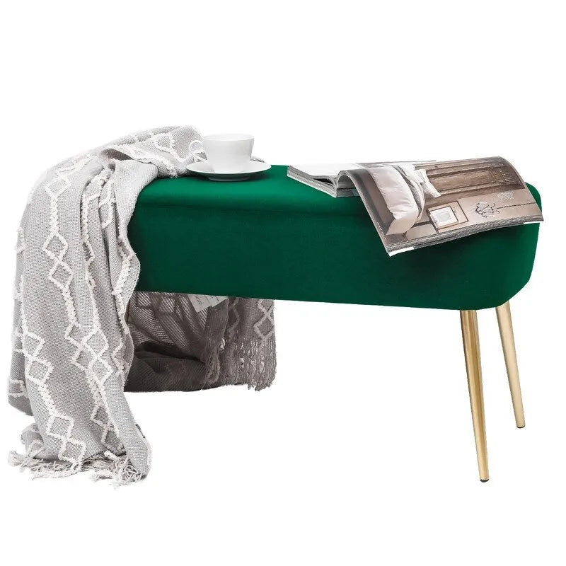 Velvet Bench Footrest with Metal Legs for Bedroom or Entryway