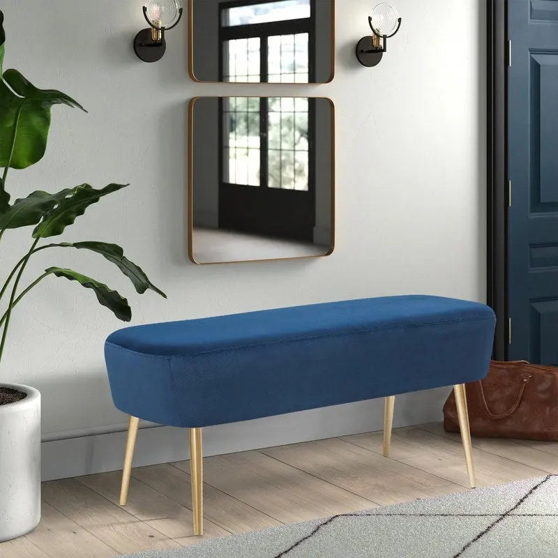 Velvet Bench Footrest with Metal Legs for Bedroom or Entryway